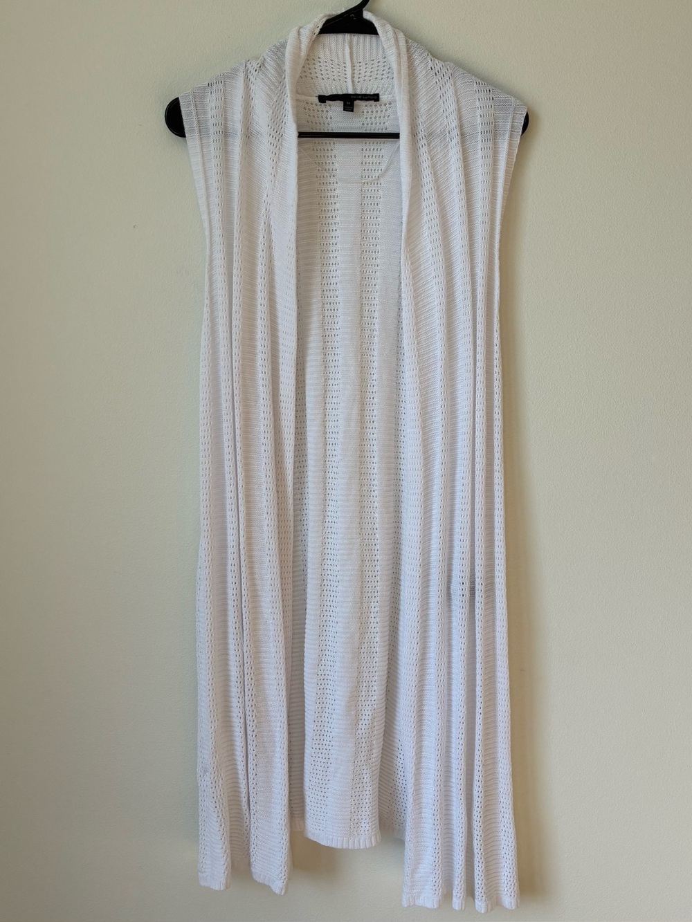 Harvé Benard White Open Knit Longline Cardigan Vest M